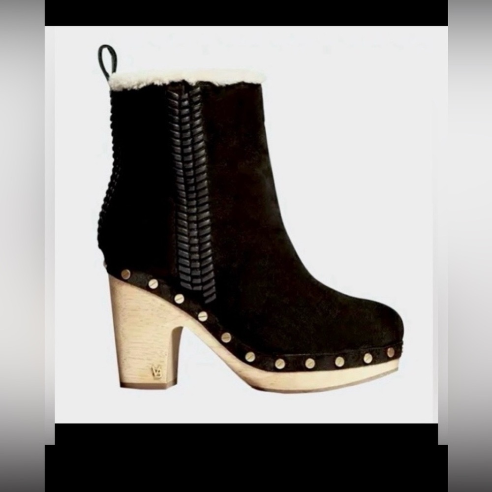 Veronica Beard Daxi Platform Boots Heeled Black Suede Shearling Lined in Size 11